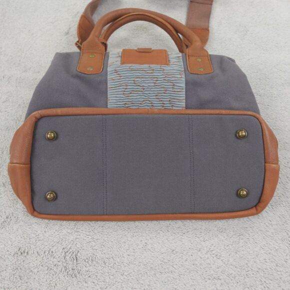 Mo & Co Bag Purse Carry On Weekender Suede Leather Gray Blue Mixed Media Boho - Picture 3 of 16
